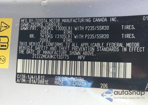 2019 Lexus Rx 350 z USA, uszkodzony, nr VIN 2T2ZZMCA9KC130775